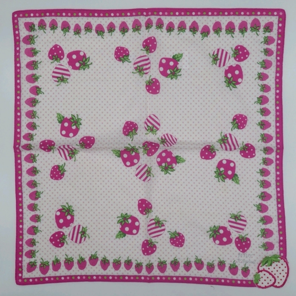 *RARE* Vintage Betsey Johnson Designer Scarf 💎 Ivory Pink Strawberry Embroidery - Picture 2 of 8